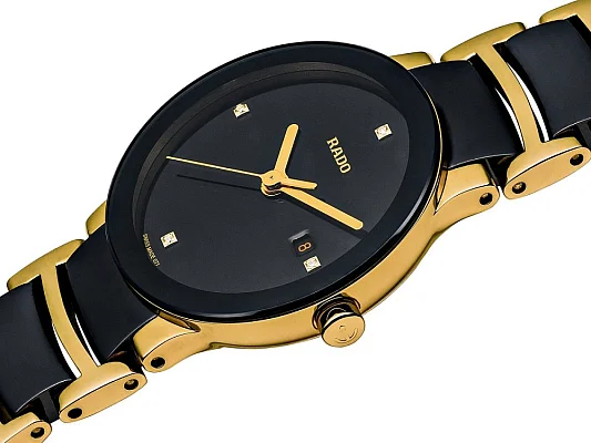 Rado Centrix Lady Diamonds Quartz S Black Ceramic & Yellow Gold R30930712
