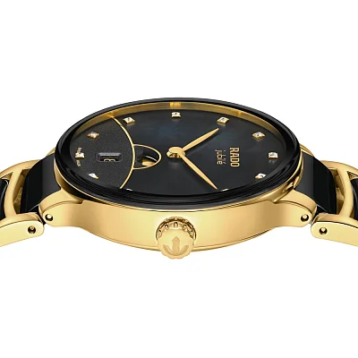 Rado Centrix Lady Quartz Date Moonphase Diamonds Black Ceramic R30233942