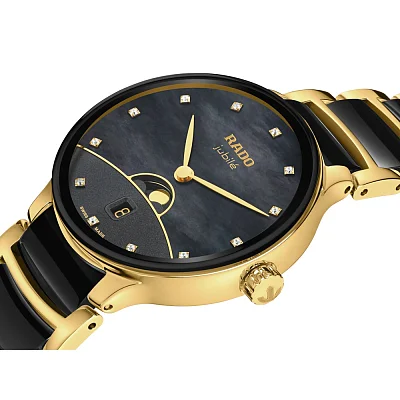 Rado Centrix Lady Quartz Date Moonphase Diamonds Black Ceramic R30233942