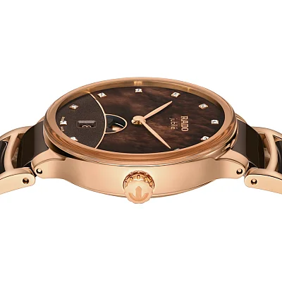 Rado Centrix Lady Quartz Date Moonphase Diamonds Brown Ceramic R30232902