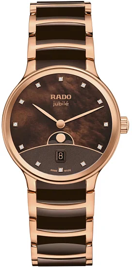 Rado Centrix Lady Quartz Date Moonphase Diamonds Brown Ceramic R30232902