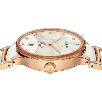 Rado Centrix Lady Quartz Date Moonphase Diamonds White Ceramic R30232922