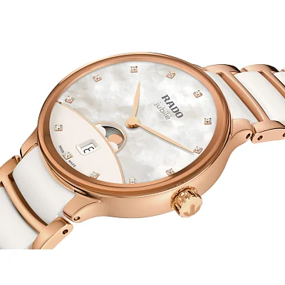 Rado Centrix Lady Quartz Date Moonphase Diamonds White Ceramic R30232922