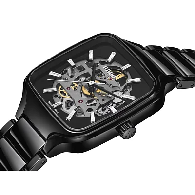 Rado True Square Gent Automatic Skeleton L Black Ceramic Diamonds R27124702