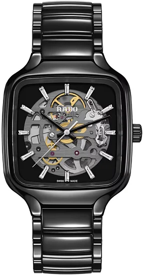 Rado True Square Gent Automatic Skeleton L Black Ceramic Diamonds R27124702
