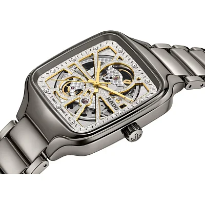 Rado True Square Gent Automatic Skeleton Sparkling L Grey Ceramic Diamonds R27083722