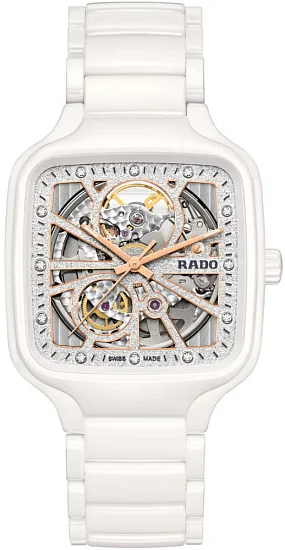 Rado True Square Gent Automatic Skeleton Sparkling L White Ceramic Diamonds R27073722