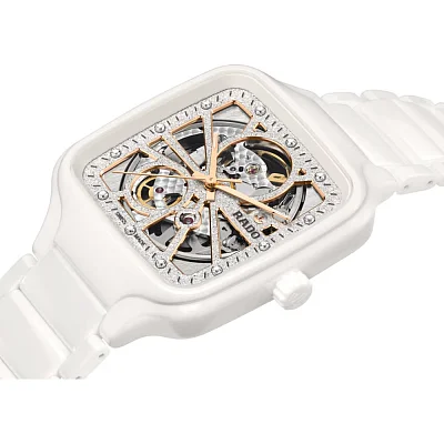 Rado True Square Gent Automatic Skeleton Sparkling L White Ceramic Diamonds R27073722