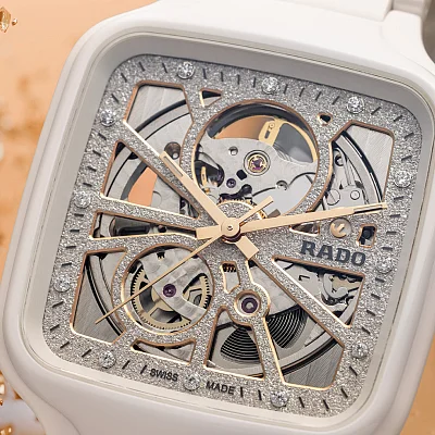 Rado True Square Gent Automatic Skeleton Sparkling L White Ceramic Diamonds R27073722