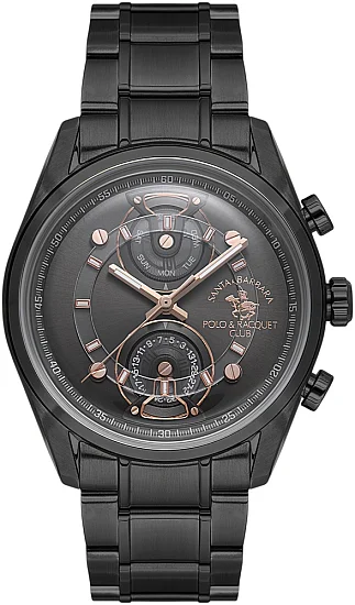 Santa Barbara Polo Legend Quartz Day-Date Black Dial Black Steel Bracelet SB110666-5