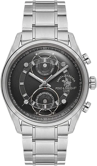 Santa Barbara Polo Legend Quartz Day-Date Black Dial Steel Bracelet SB110666-1