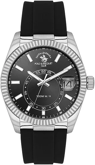 Santa Barbara Polo Legend Quartz Date Black Dial Black Silicone Strap SB110669-1