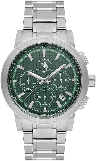 Santa Barbara Polo Legend Quartz Chrono Date Green Dial Steel Bracelet SB110565-3
