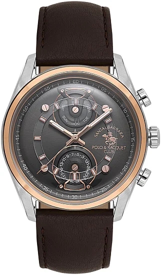 Santa Barbara Polo Legend Quartz Day-Date Grey Dial Brown Leather Strap SB110667-5