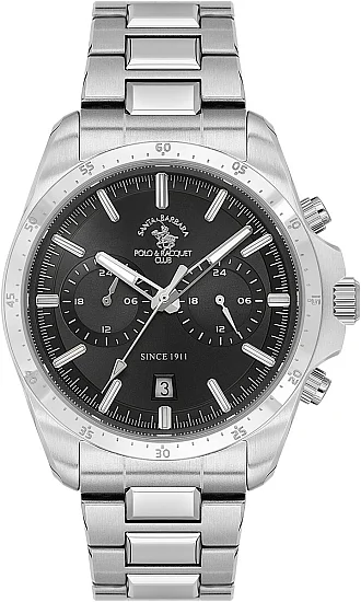 Santa Barbara Polo Legend Quartz Chrono Date Black Dial Steel Bracelet SB110698-2