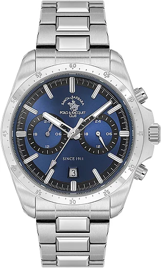 Santa Barbara Polo Legend Quartz Chrono Date Navy Dial Steel Bracelet SB110698-3