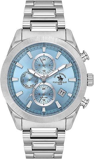Santa Barbara Polo Legend Quartz Chrono Date Blue Dial Steel Bracelet SB110700-3