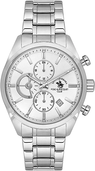 Santa Barbara Polo Legend Quartz Chrono Date Silver Dial Steel Bracelet SB410051-1