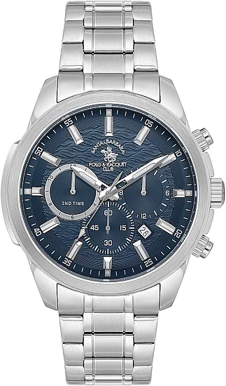 Santa Barbara Polo Legend Quartz Chrono Date Navy Dial Steel Bracelet SB410047-3