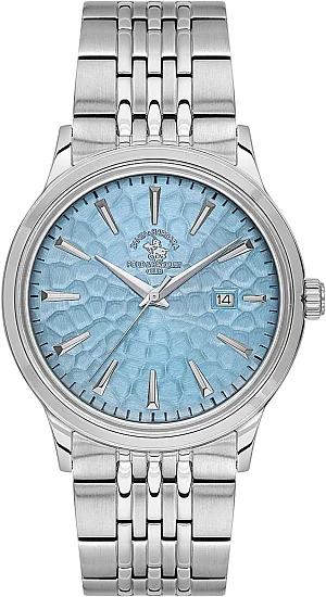 Santa Barbara Polo Noble Quartz Date Blue Dial Steel Bracelet SB410037-5