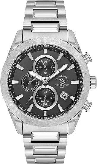 Santa Barbara Polo Legend Quartz Chrono Date Black Dial Steel Bracelet SB110700-1
