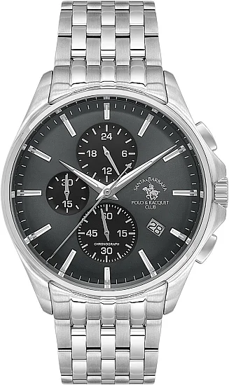 Santa Barbara Polo Legend Quartz Chrono Date Black Dial Steel Bracelet SB410041-2