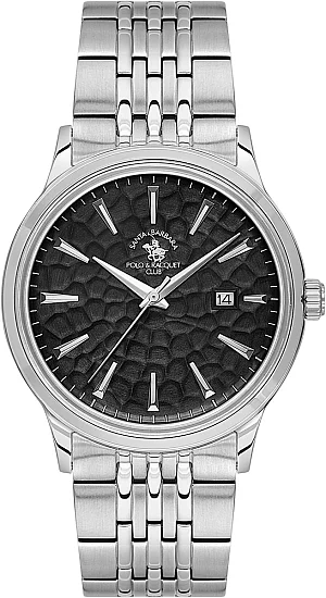 Santa Barbara Polo Noble Quartz Date Black Dial Steel Bracelet SB410037-2