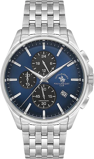 Santa Barbara Polo Legend Quartz Chrono Date Navy Dial Steel Bracelet SB410041-3