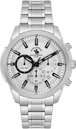 Santa Barbara Polo Legend Quartz Chrono Date Silver Dial Steel Bracelet SB410047-1
