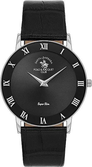 Santa Barbara Polo Noble Quartz Black Dial Black Leather Strap SB110708-1