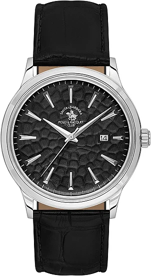 Santa Barbara Polo Noble Quartz Date Black Dial Black Leather Strap SB410038-2