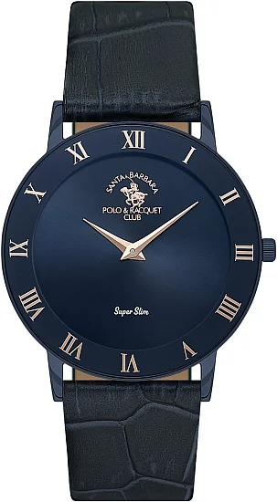 Santa Barbara Polo Noble Quartz Navy Dial Navy Leather Strap SB110708-4