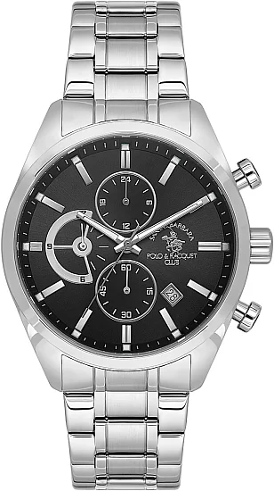 Santa Barbara Polo Legend Quartz Chrono Date Black Dial Steel Bracelet SB410051-2
