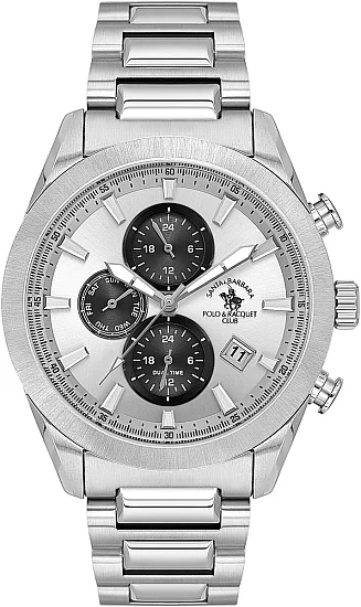Santa Barbara Polo Legend Quartz Chrono Date Silver Dial Steel Bracelet SB110700-7