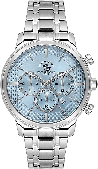 Santa Barbara Polo Legend Quartz Chrono Date Blue Dial Steel Bracelet SB410046-4