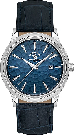 Santa Barbara Polo Noble Quartz Date Navy Dial Navy Leather Strap SB410038-3