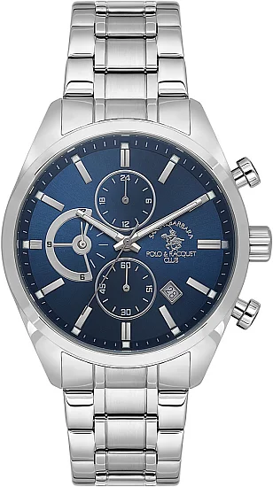 Santa Barbara Polo Legend Quartz Chrono Date Navy Blue Dial Steel Bracelet SB410051-3