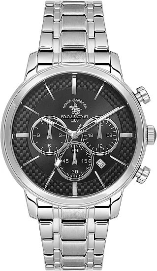 Santa Barbara Polo Legend Quartz Chrono Date Black Dial Steel Bracelet SB410046-2