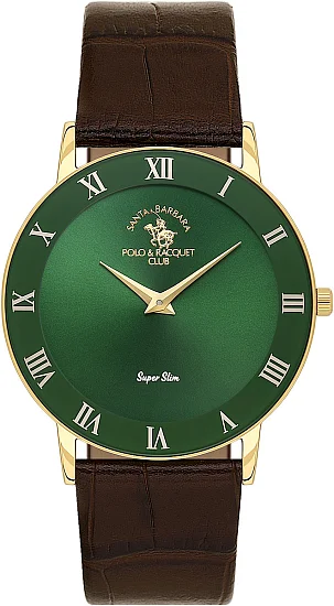 Santa Barbara Polo Noble Quartz Green Dial Brown Leather Strap SB110708-3