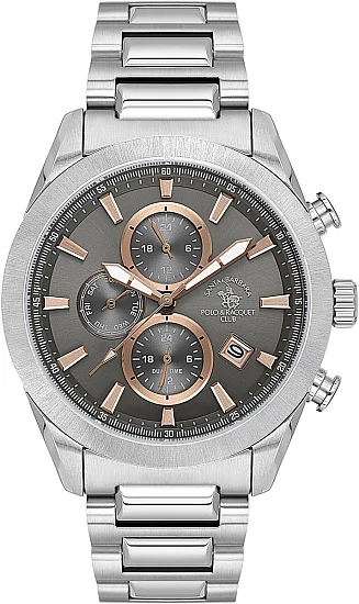 Santa Barbara Polo Legend Quartz Chrono Date Grey Dial Steel Bracelet SB110700-4