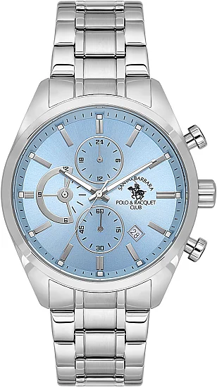 Santa Barbara Polo Legend Quartz Chrono Date Ice Blue Dial Steel Bracelet SB410051-5