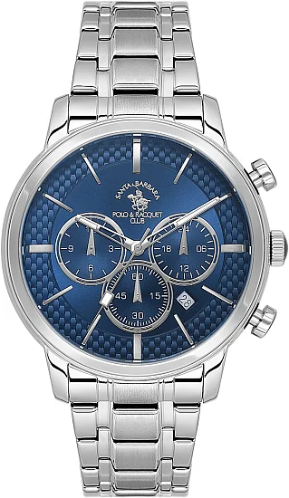 Santa Barbara Polo Legend Quartz Chrono Date Navy Dial Steel Bracelet SB410046-3