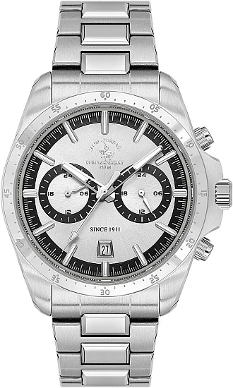 Santa Barbara Polo Legend Quartz Chrono Date Silver Dial Steel Bracelet SB110698-6
