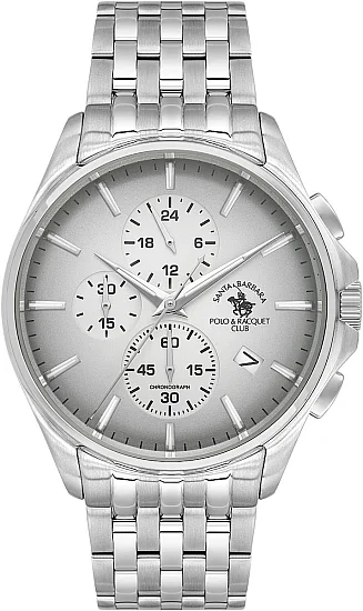 Santa Barbara Polo Legend Quartz Chrono Date Silver Dial Steel Bracelet SB410041-1