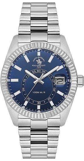 Santa Barbara Polo Legend Quartz Date Navy Dial Steel Bracelet SB110598-3