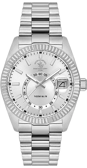 Santa Barbara Polo Legend Quartz Date Silver Dial Steel Bracelet SB110598-6