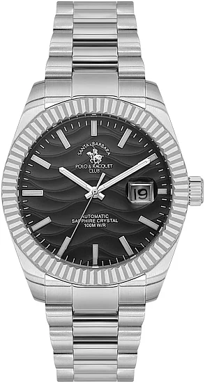 Santa Barbara Polo Luxury Automatic Date Black Dial Steel Bracelet SB110654-1