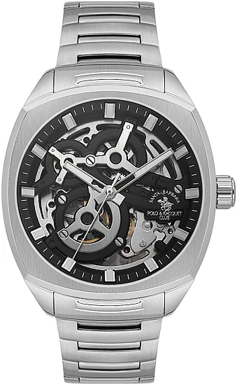 Santa Barbara Polo Luxury Automatic Black Skeleton Dial Steel Bracelet SB510006-2