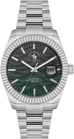 Santa Barbara Polo Luxury Automatic Date Green Dial Steel Bracelet SB110654-3