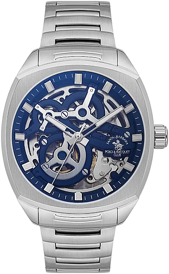 Santa Barbara Polo Luxury Automatic Navy Blue Skeleton Dial Steel Bracelet SB510006-3